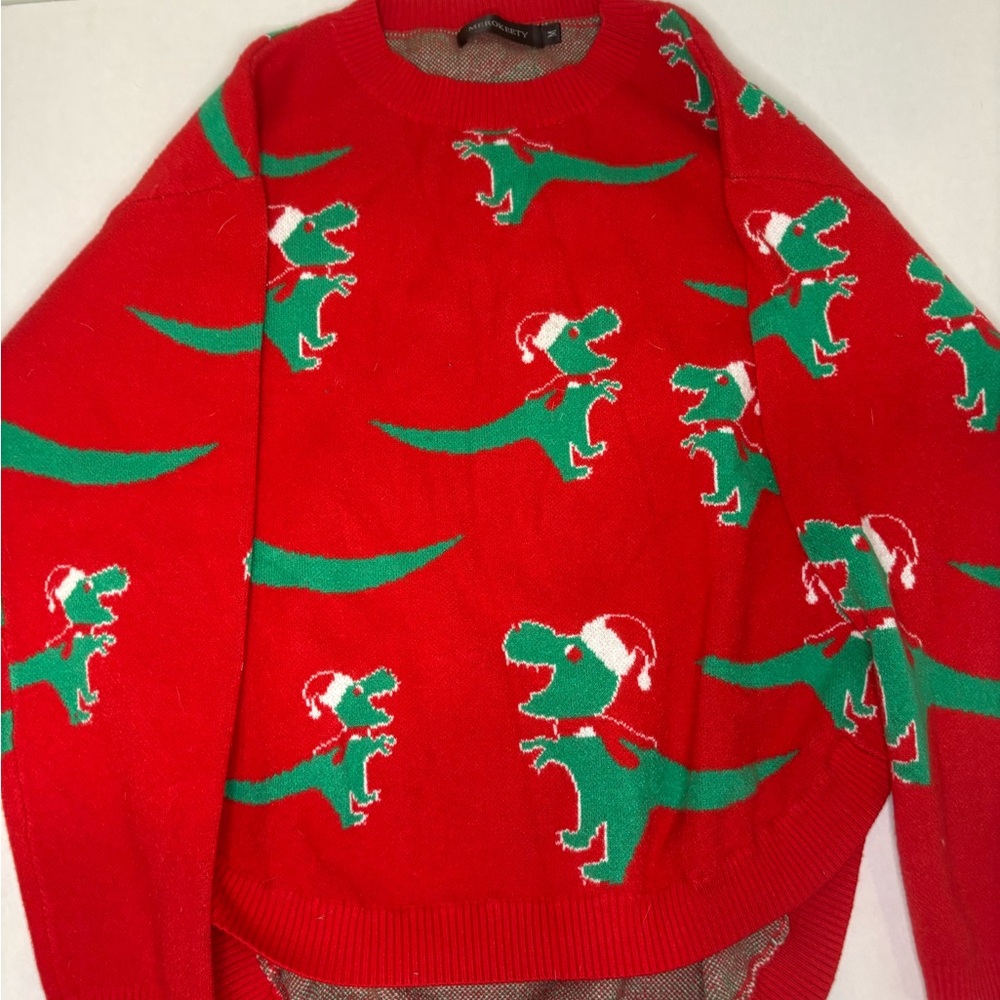 Festive Red Dinosaur Sweater